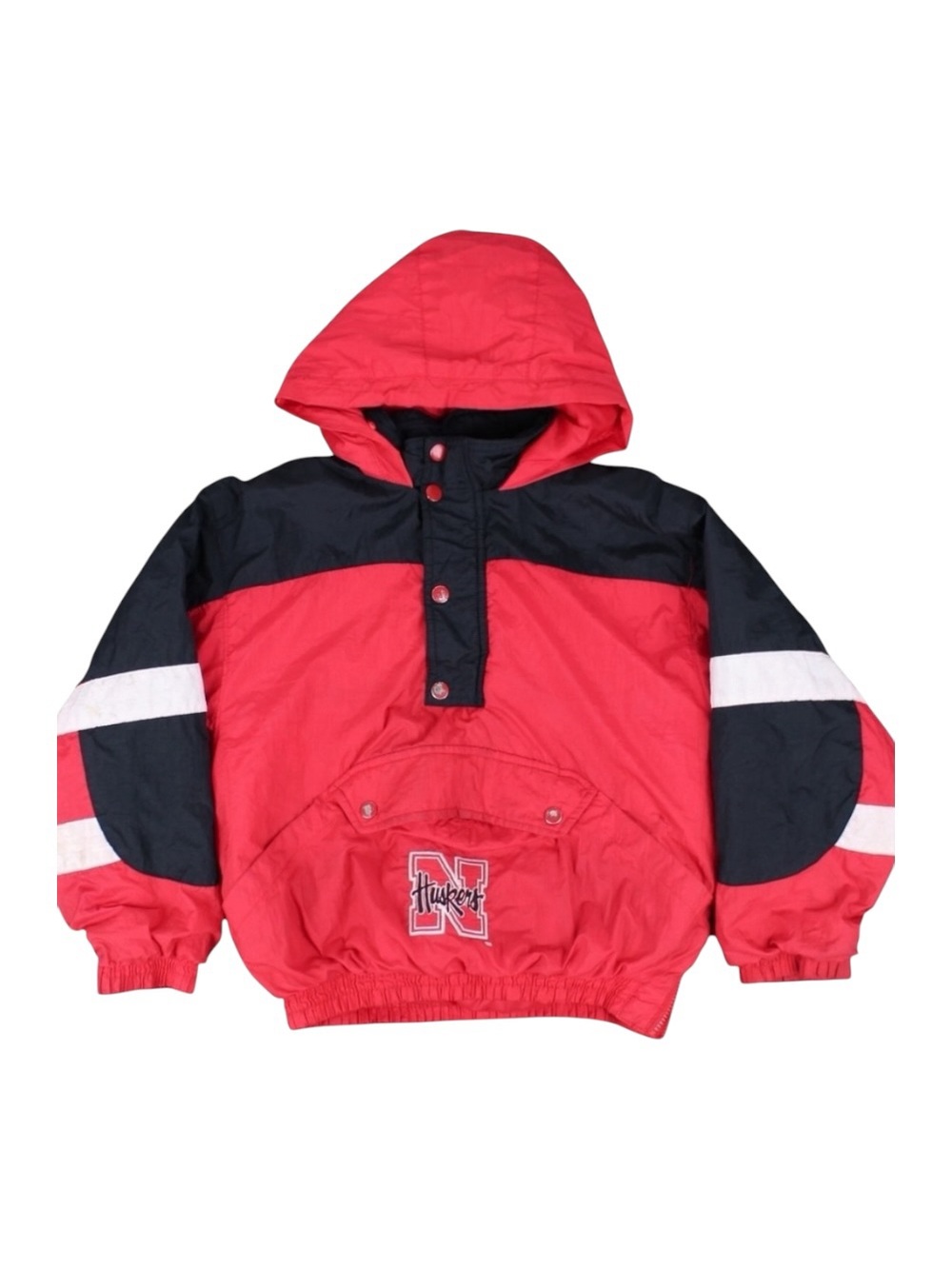 Vintage Nebraska‎ Huskers Hooded Pullover Jacket Red Black Youth Medium NCAA